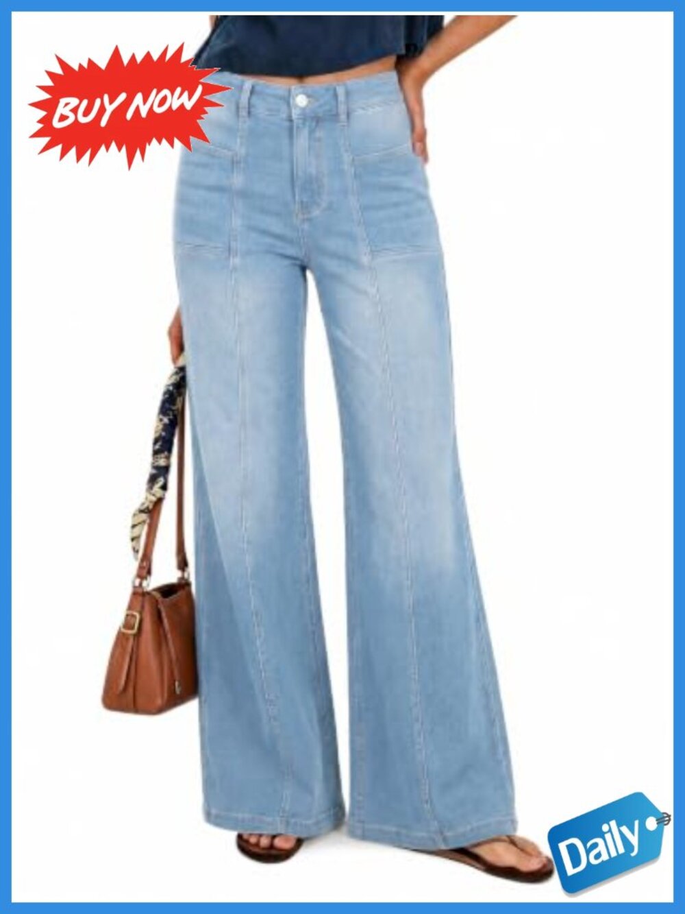 Wide Leg High Waist Stretchy Knit Denim Jeans Flowy Sweatpant Flared Pants